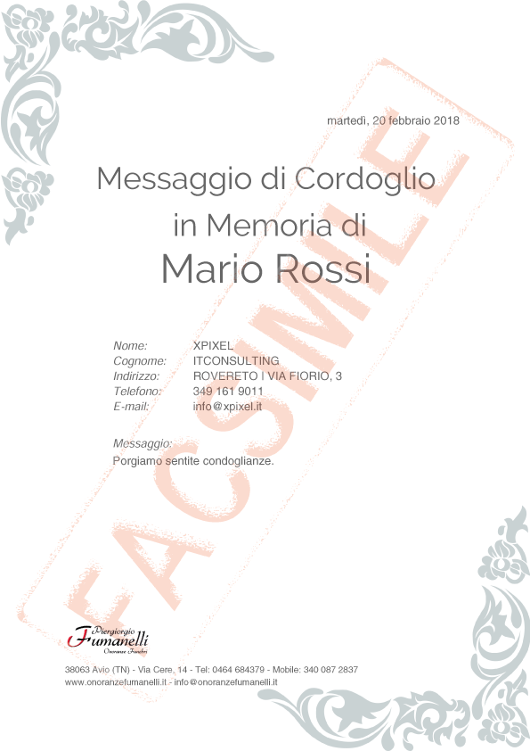 Messaggio di Cordoglio - FACSIMILE